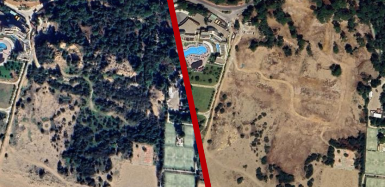Antalya’da otel için çam ağaçları kesildi, molozlar sahile döküldü